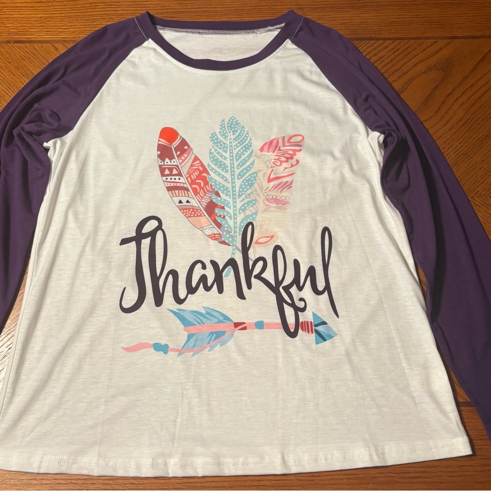 New Baseball style Purple and White Thankful long sleeve
Shirt size medium - Picture 2 of 7